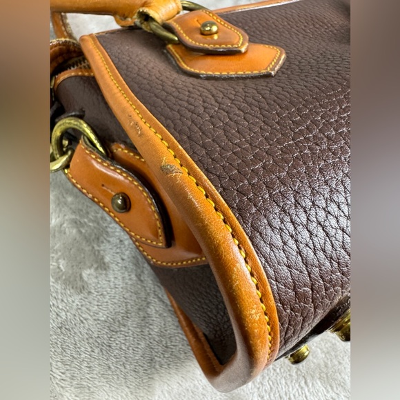 Vintage Dooney & Bourke Bag Purse Brown Tan All Weather Leather Boston Satchel - Picture 11 of 14